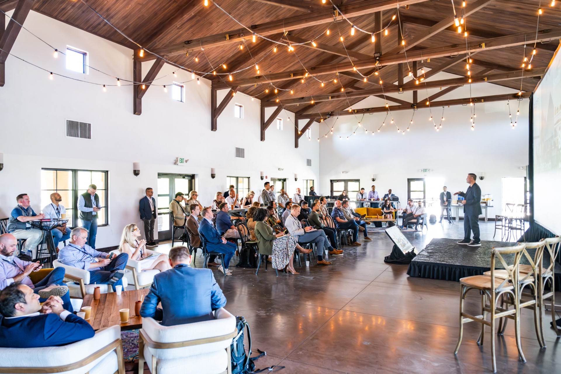 Guests networking at a private event